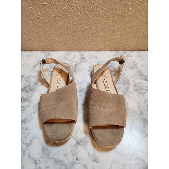 Sole Society Dolven Women's Brown Suede Leather Slingback Flats Sandals Size 10M - Picture 1 of 7